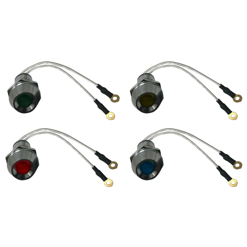 12V Red Green Amber Blue LED Lamp Dash Panel Indicator Light Assortment Kit – Pack of 4