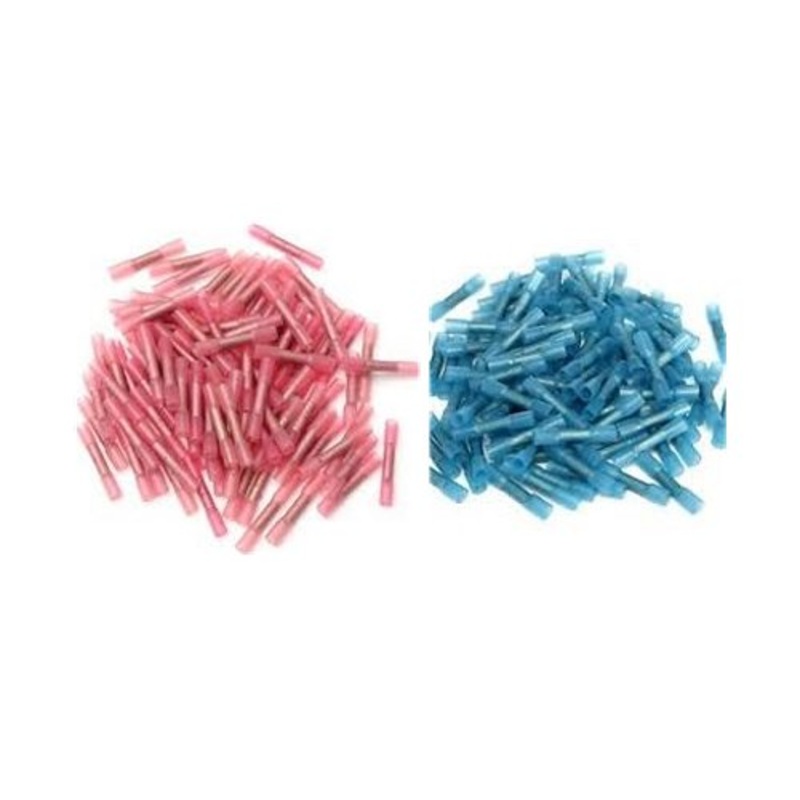 22-18 & 16-14 AWG Heat Shrink Butt Connectors – Red & Blue – 200 Piece Kit – Made in USA