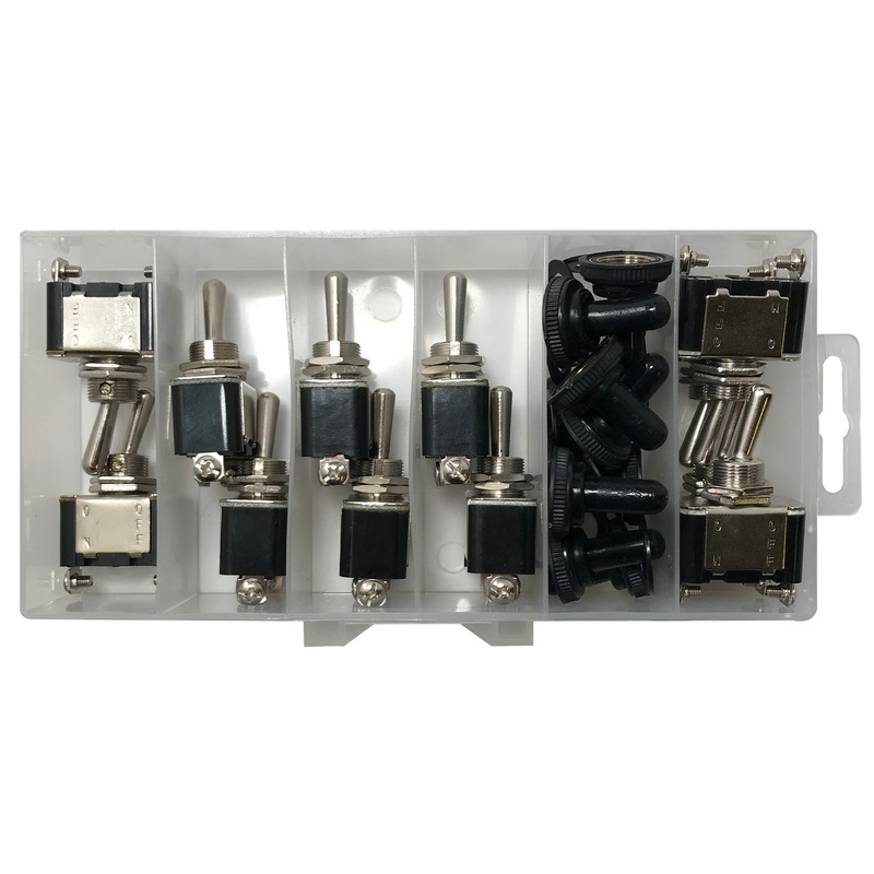 22 Piece Heavy Duty Metal Toggle Switch & Waterproof Cover Assortment Kit – 10 Amps @ 12 Volt