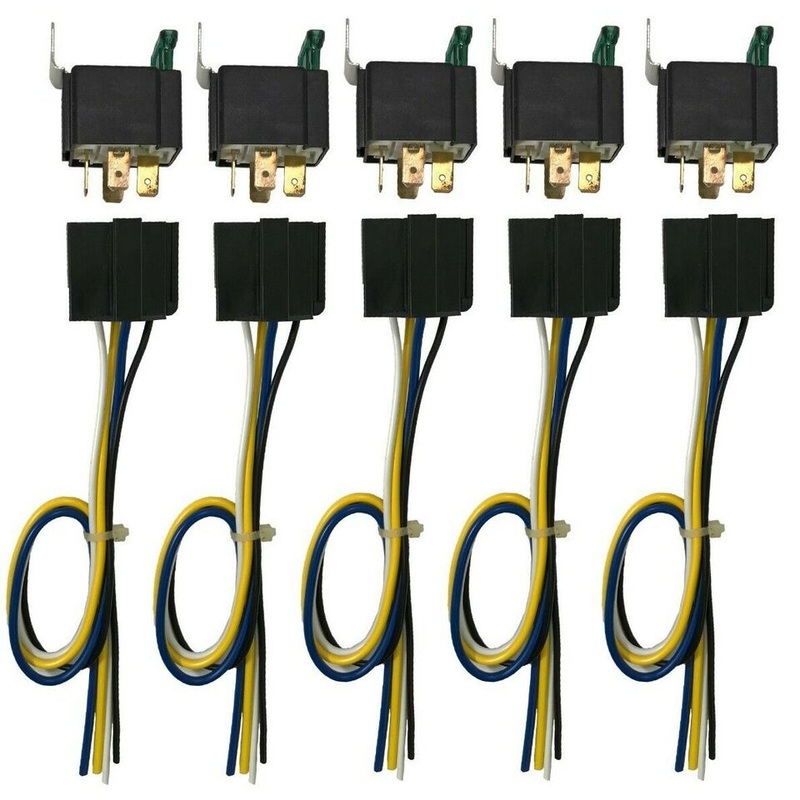 4 Pin 12V Relay Switch 30 Amp Fuse W/ 12 Interconnecting 5 Wire Harness – Pack of 5