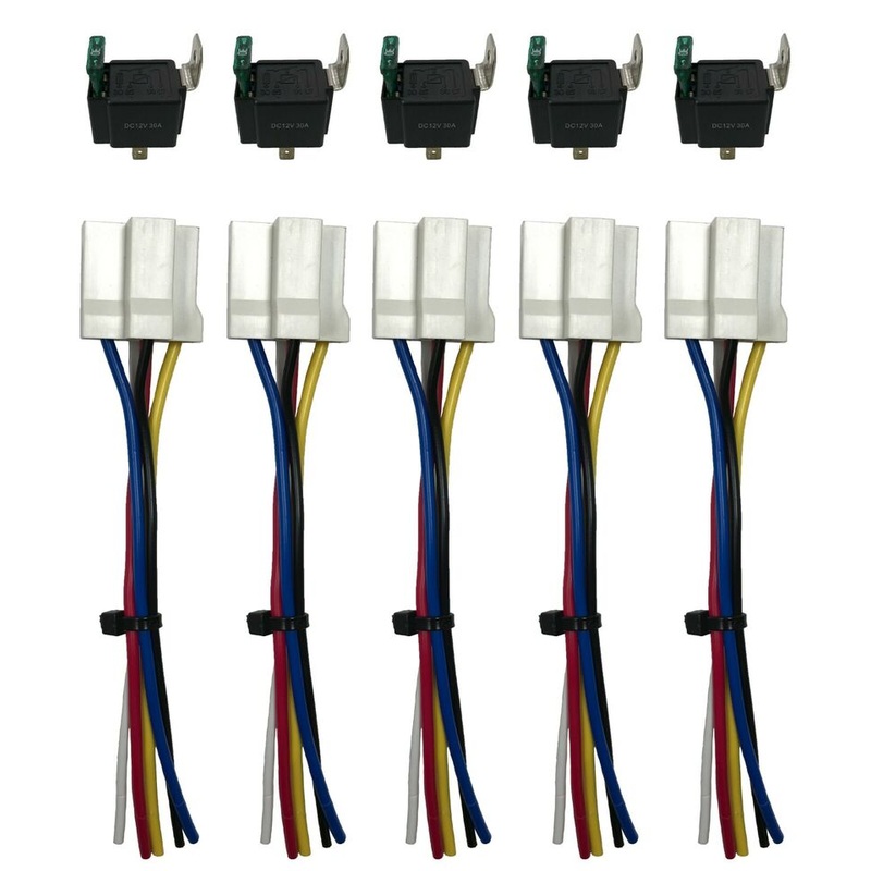 4 Pin 12V Relay Switch 30 Amp Fuse W/ 6 Socket Wire Harness – Pack of 5