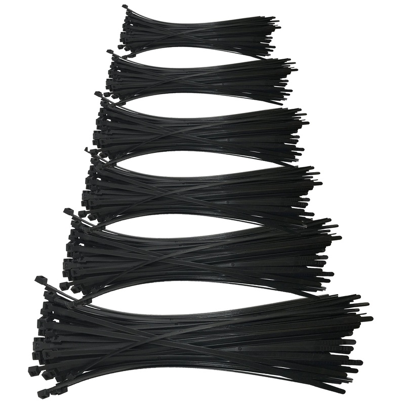 600 Piece Black Nylon Cable Zip Tie Assortment – 4 to 15