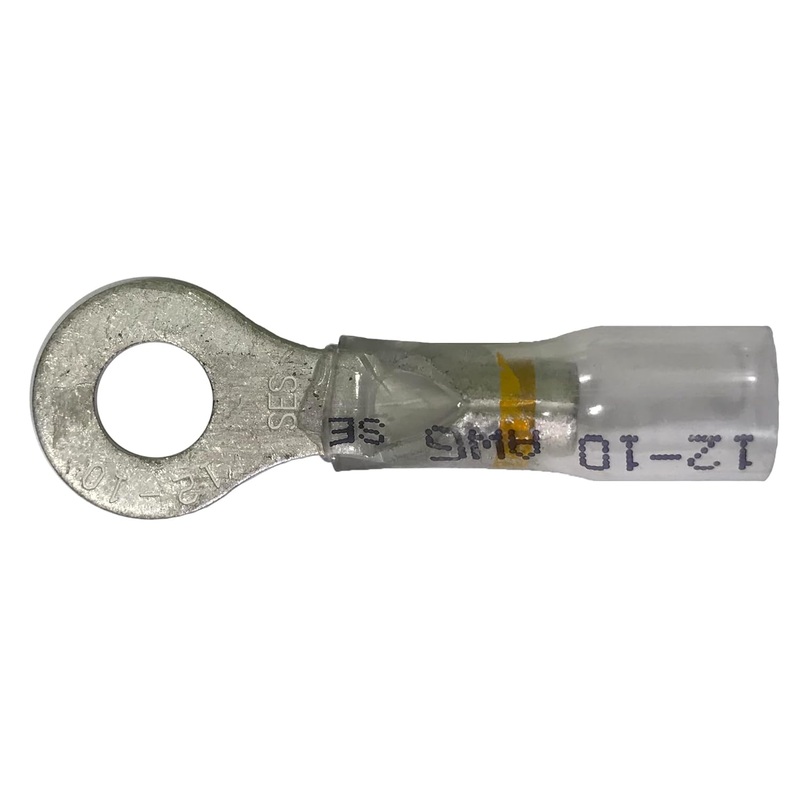 Clear Heat Shrink Ring Terminal 12-10 Gauge #8 Stud – 10 Pack – Made in the USA