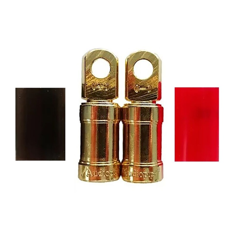 Positive & Negative 1/0 AWG Gauge 3/8 Stud Battery Ring Terminal Wire Cable End