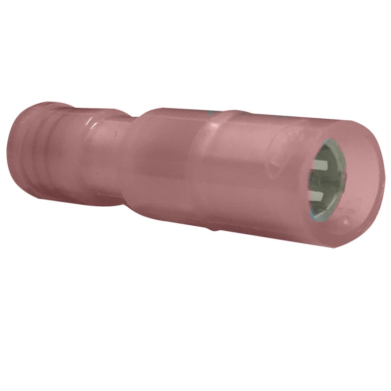 Waterproof Nylon Fully Insulated Red Female Connector 18-16 Gauge .157 Bullet – 25 or 100 Pack