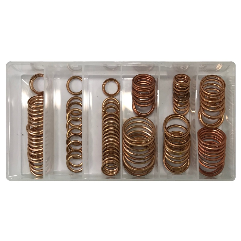 110 Piece Crush-able Copper Oil Drain Plug Gasket Assortment Washer Kit – 9 Sizes