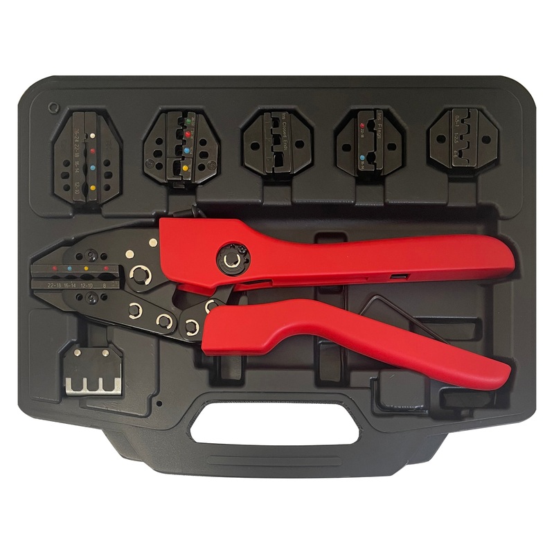 Heavy Duty Ergonomic Ratcheting Crimper Tool Kit & Dies For 22-8 Gauge Heat Shrink Terminals