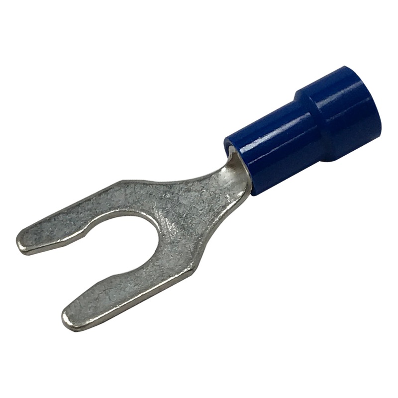 Vinyl Insulated Blue Spring Spade Terminal 16-14 Gauge #10 Stud Connector – 100 Pack
