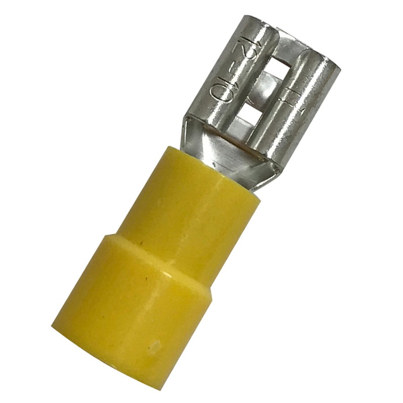 Vinyl Insulated Female Quick Disconnect Terminals – 8 AWG, 0.250 Tab – 100 Pack – Made in USA