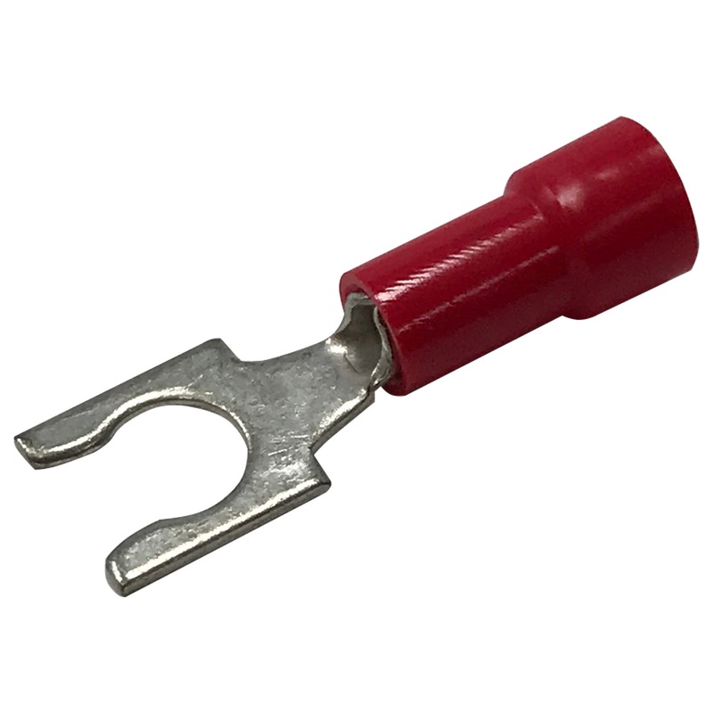 Vinyl Insulated Red Spring Spade Terminal 22-18 Gauge #10 Stud Connector – 100 Pack