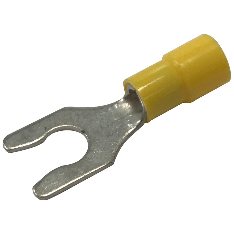 Vinyl Insulated Yellow Spring Spade Terminal 12-10 Gauge 1/4 Stud Connector – 100 Pack