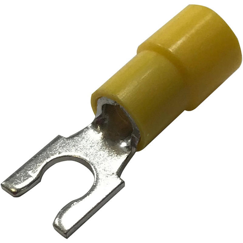 Vinyl Insulated Yellow Spring Spade Terminal 12-10 Gauge #10 Stud Connector – 100 Pack