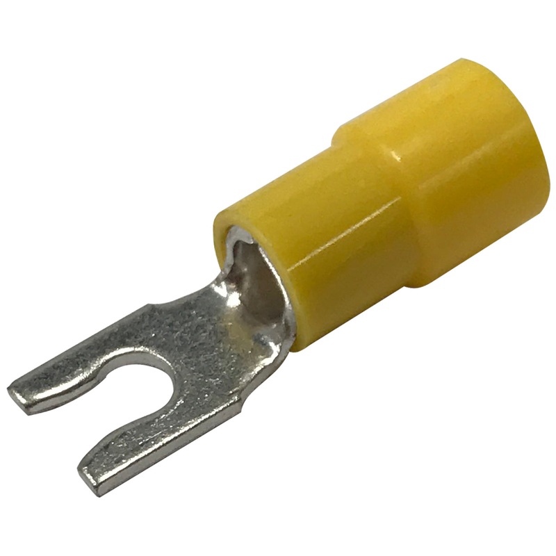Vinyl Insulated Yellow Spring Spade Terminal 12-10 Gauge #6 Stud Connector – 100 Pack