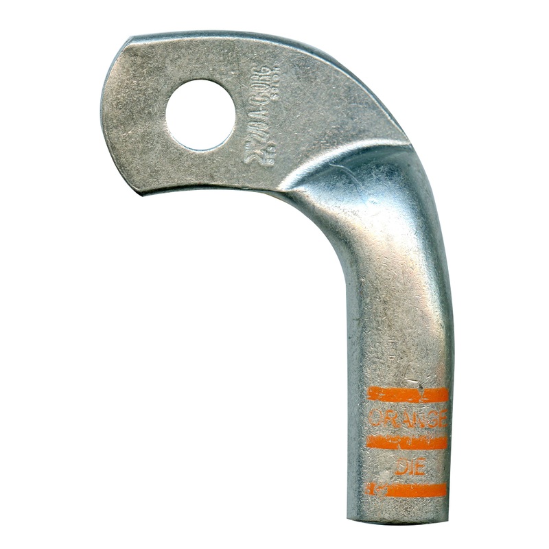 2/0 AWG Mega HD Copper Lug – Left Elbow – 3/8 Stud – Orange – 5 or 50 Pack – Made in USA