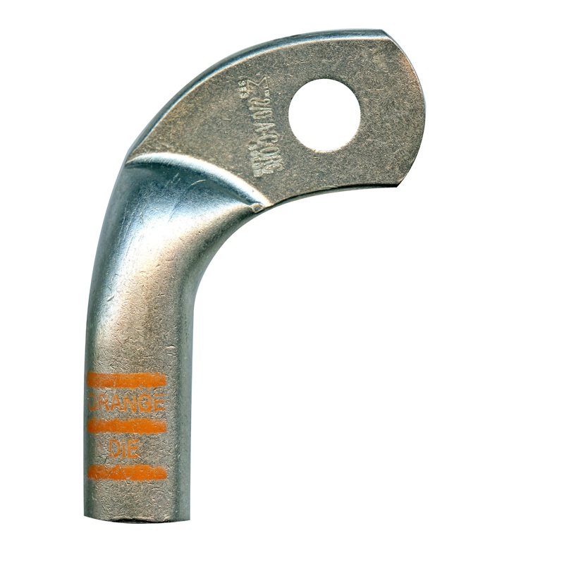 2/0 AWG Mega HD Copper Lug – Right Elbow – 3/8 Stud – Orange – 5 or 50 Pack – Made in USA