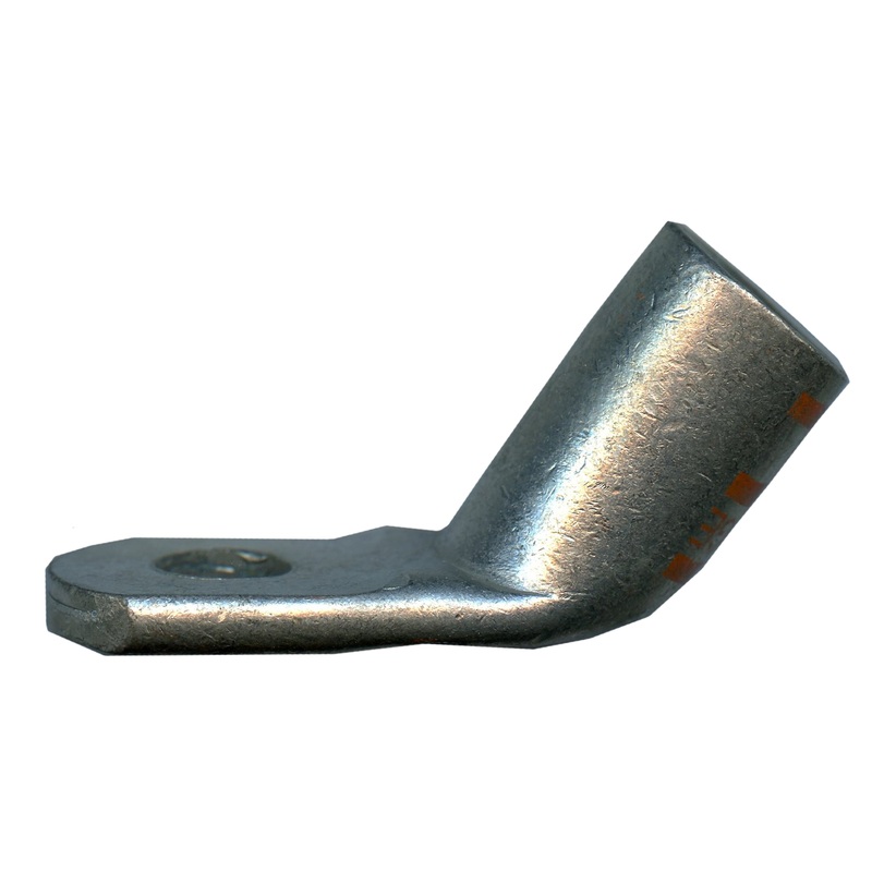 Mega HD Copper Lug – Plated 45-Deg 2/0 AWG 3/8 Stud Orange – 5 or 50 Pack