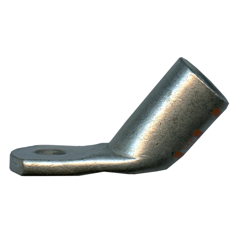 Mega HD Copper Lug – Plated 45-Deg 2/0 AWG 5/16 Stud Orange – 5 or 50 Pack