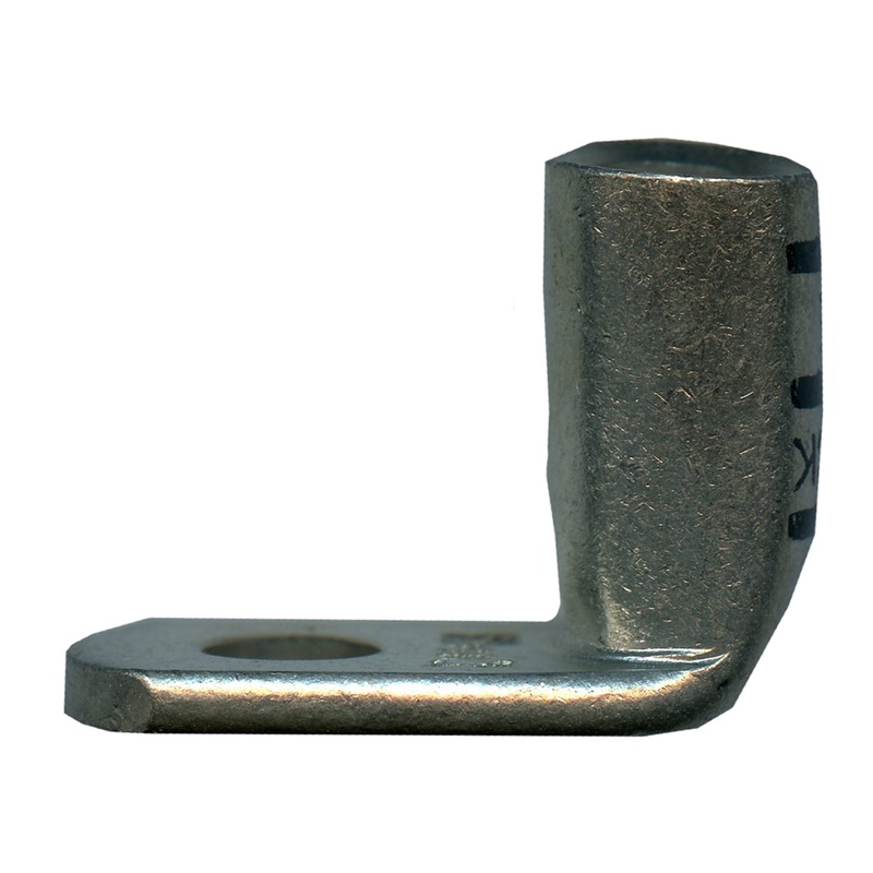 Mega HD Copper Lug – Plated 90-Deg 1/0 AWG 3/8 Stud Black – 5 or 50 Pack