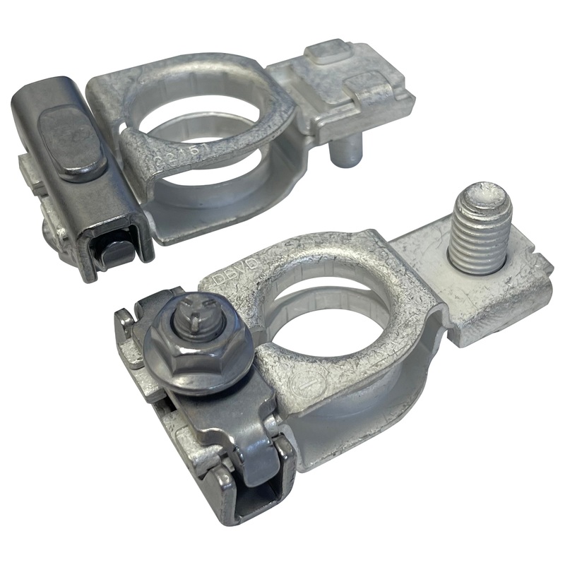 SAE-DIN-ISO Battery Terminal Replacement Set – Positive & Negative – Vertical Clamp Design