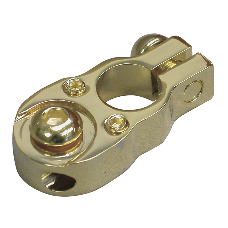 24K Gold Plated Brass Universal Top Post 5/16 Battery Terminal with Two 8 Gauge Auxiliary Ports