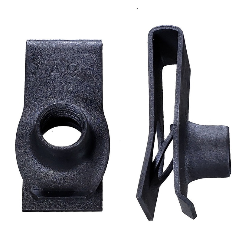 Black Long Extruded U Nuts – 8-1.25 MM Screw Size – .8 MM – 4.5 MM Panel – 25 Pack