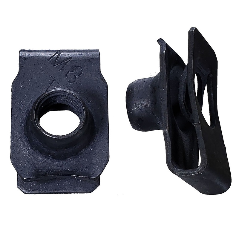 Black Short Extruded U Nuts – 8-1.25 MM Screw Size – .8 MM – 4 MM Panel – 25 Pack