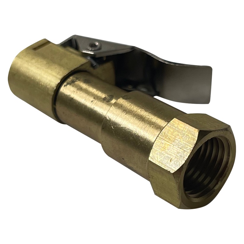 Brass Lock-On Tire Air Chuck – 1/4 NPT Thread with Clip – Heavy Duty