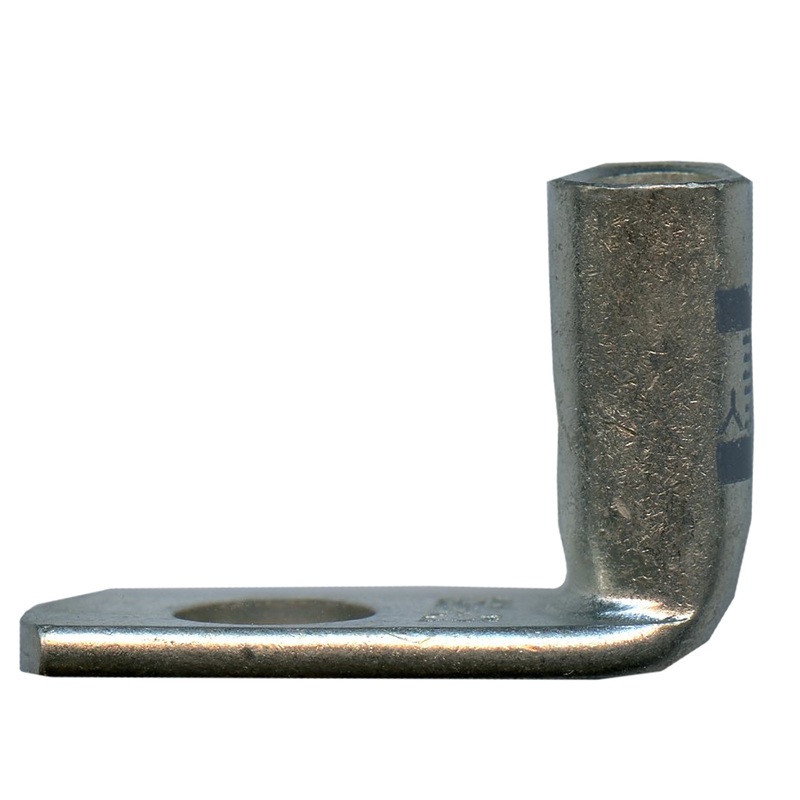 Mega HD Copper Lug – Plated 90-Deg 4 AWG 3/8 Stud Gray – 5 or 50 Pack