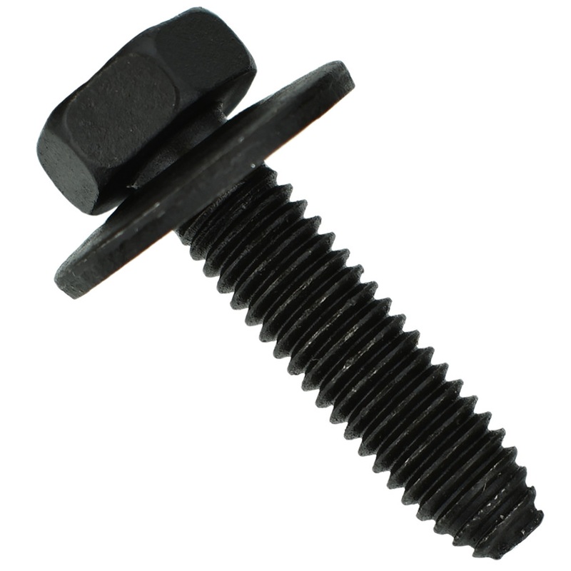 Metric Body Bolts – 6-1.00 x 25mm – Black Hex Head with 17mm O.D. Washer – Class 9.8 – 50 Pack