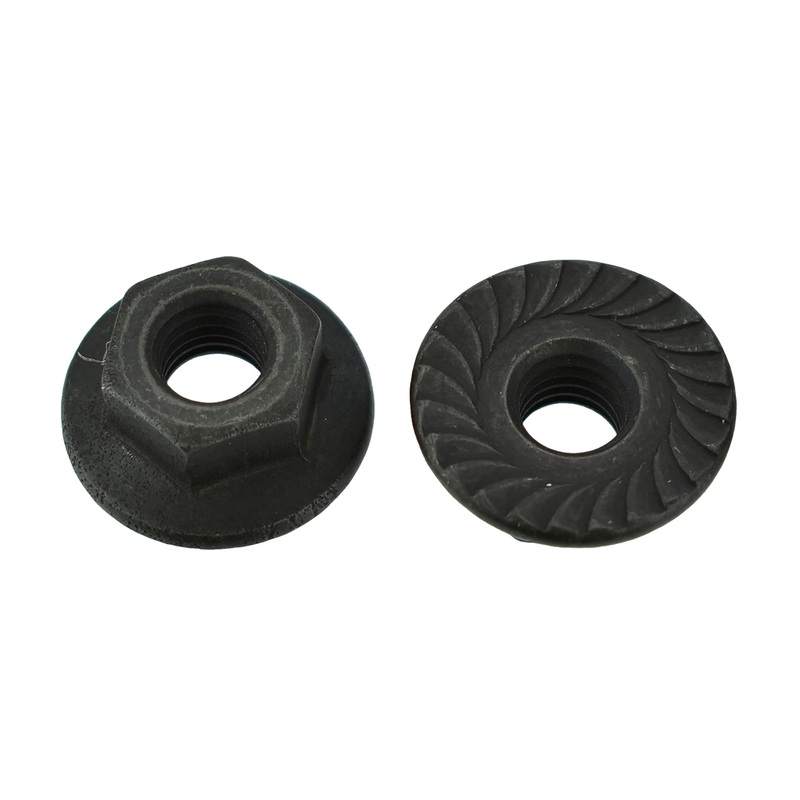 Metric Hex Flange Nuts – 6-1.00mm Thread – 10mm Hex – 16mm Serrated O.D. – Black Finish – 100 Pack