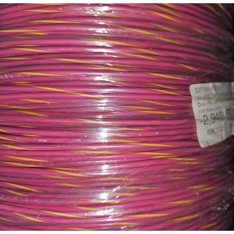 14 AWG Marine Tinned Wire – Pink with Yellow Stripe – 600V – 100 ft