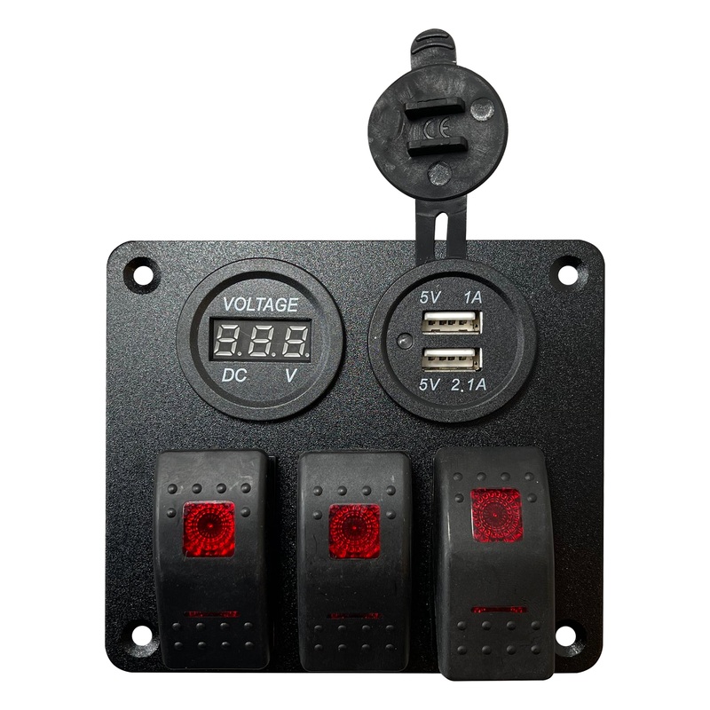 Control Panel 3 Rocker Switch USB & Voltage Gauge