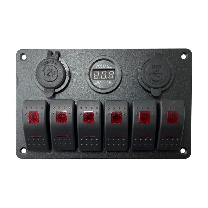 Control Panel 6 Rocker Switch – USB Lighter & Voltage Gauge