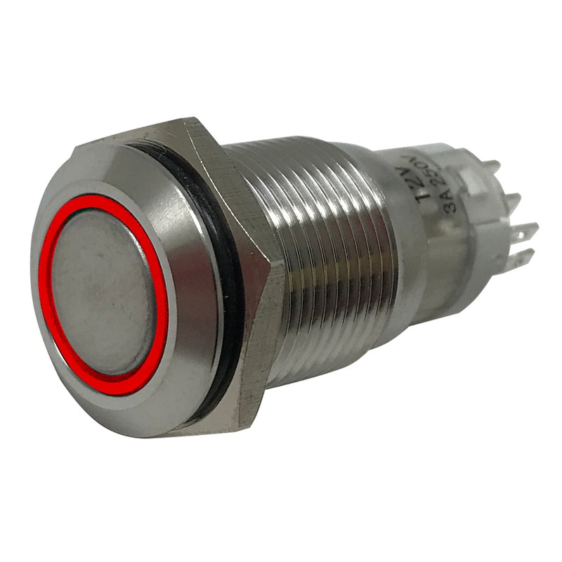 LED Latching Push Button Switch – 12V Stainless Steel – 19mm Mount