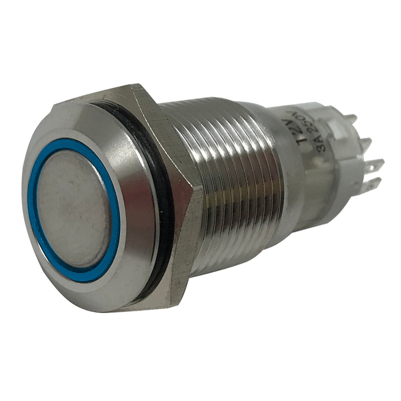 LED Latching Push Button Switch – 12V Stainless Steel – On/Off – 16mm Mount