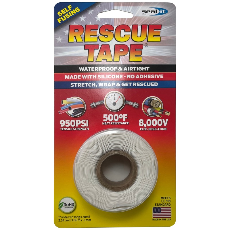 White Silicone Rescue Tape Self Fusing Waterproof Repair Wrap 1W x 12’L x 20mm – 1 or 12 Pack
