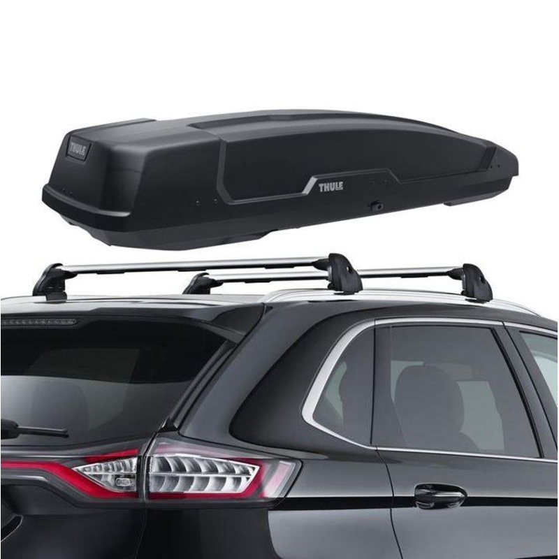 EDGE ROOF CROSS BARS & THULE ROOF BOX FORCE XT ALPINE TITAN GLOSSY