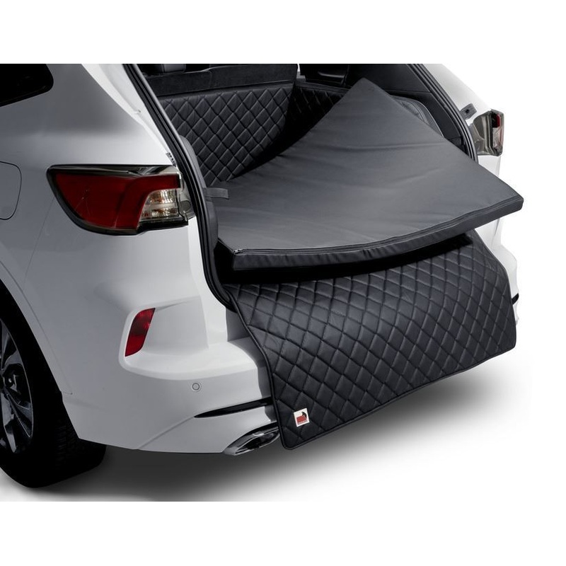 PADSFORALL * PET TRAVEL MAT BLACK PU LEATHER WITH BLUE PIPING, SIZE: L