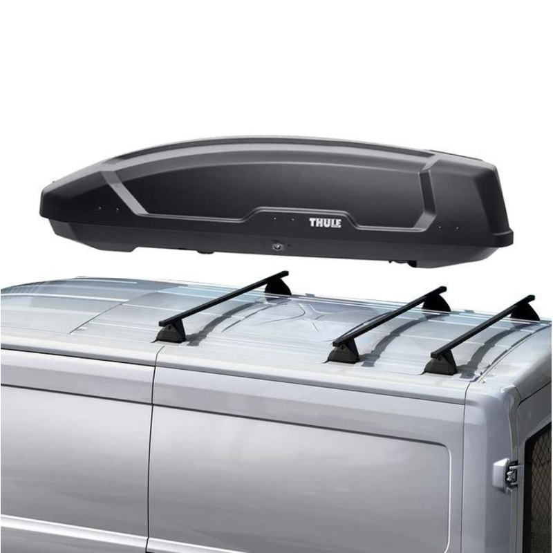 TRANSIT VAN ROOF BASE CARRIER & THULE ROOF BOX FORCE XT L BLACK MATTE
