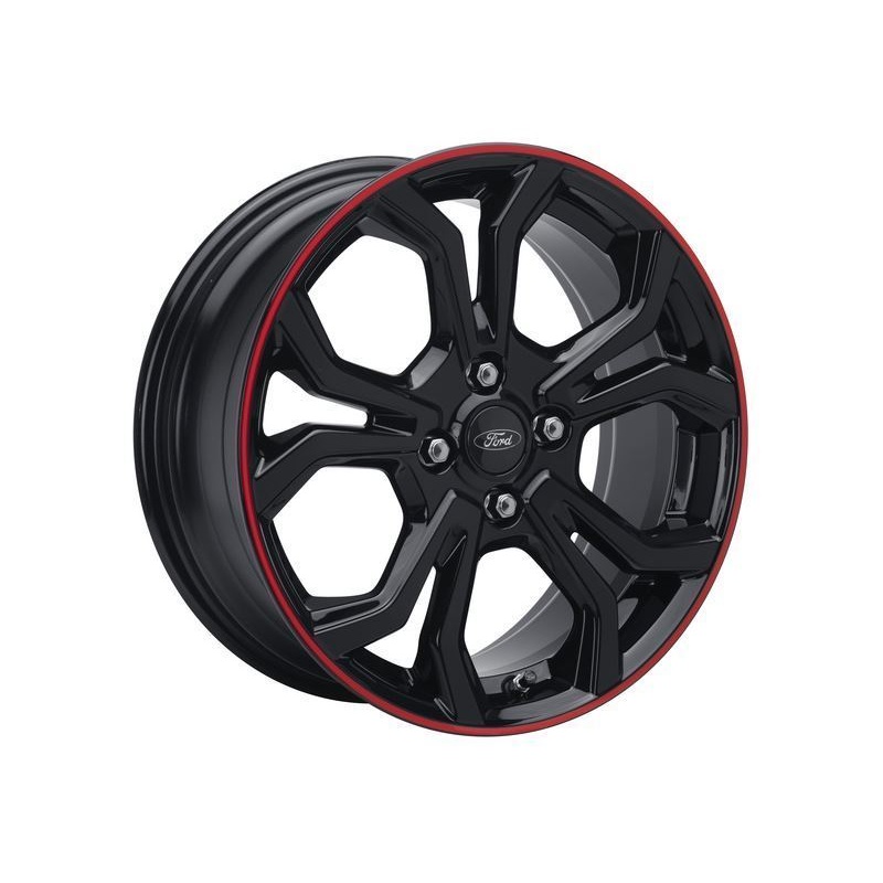 SET OF 4 FIESTA – FIESTA VAN ALLOY WHEEL 17 5 X 2-SPOKE Y DESIGN, BLACK WITH RED ACCENT RING, 2017 – 2021