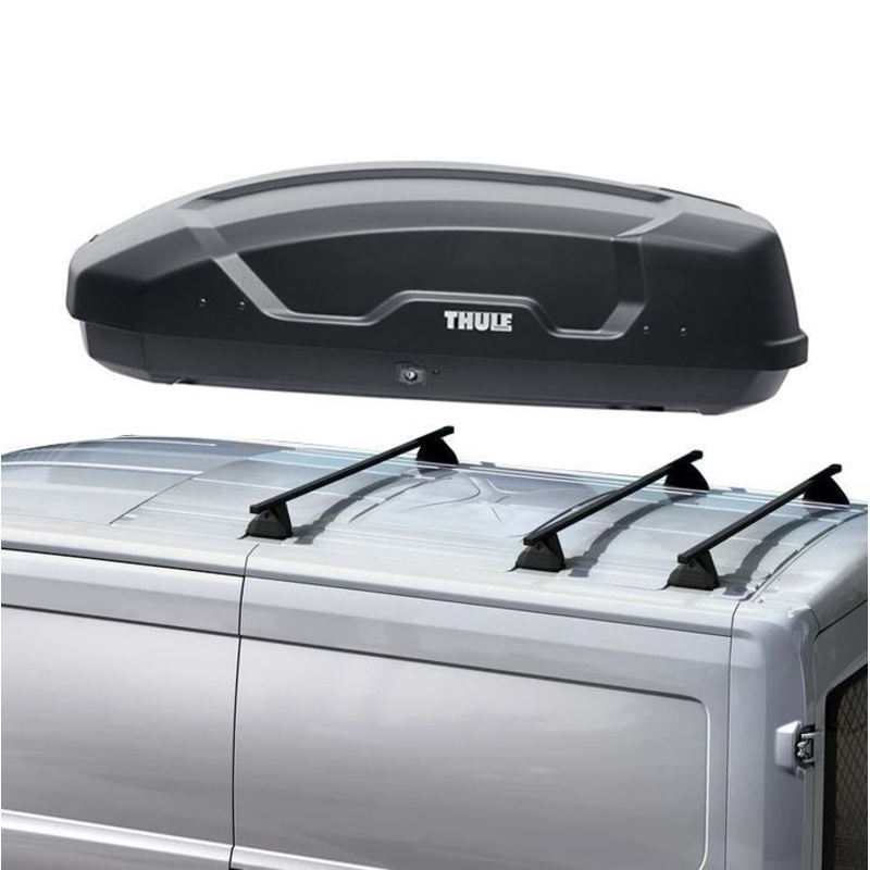 TRANSIT VAN ROOF BASE CARRIER & THULE ROOF BOX FORCE XT M MATT BLACK