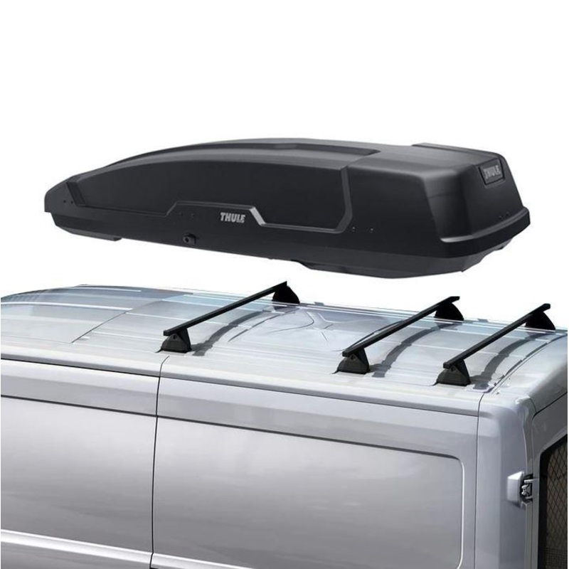 TRANSIT VAN ROOF BASE CARRIER & THULE ROOF BOX FORCE XT ALPINE TITAN GLOSSY