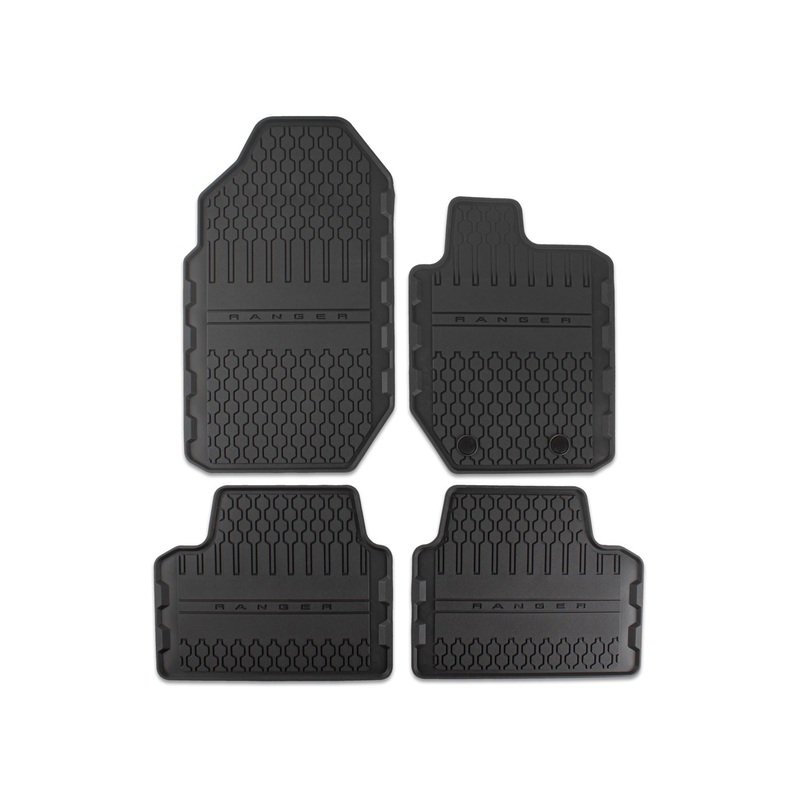 RANGER RUBBER FLOOR MATS FRONT AND REAR, BLACK WITH RANGER LOGO, FOR SUPER CAB VERSION, 2012 – ONWARDS
