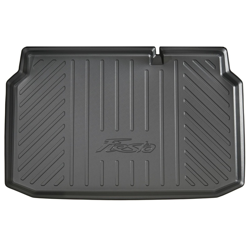 FIESTA BOOT LINER TRAY STYLE WITH RAISED EDGES, TO FIT UNDERNEATH SECOND LOAD FLOOR, BLACK WITH FIESTA LOGO, 2012-2017