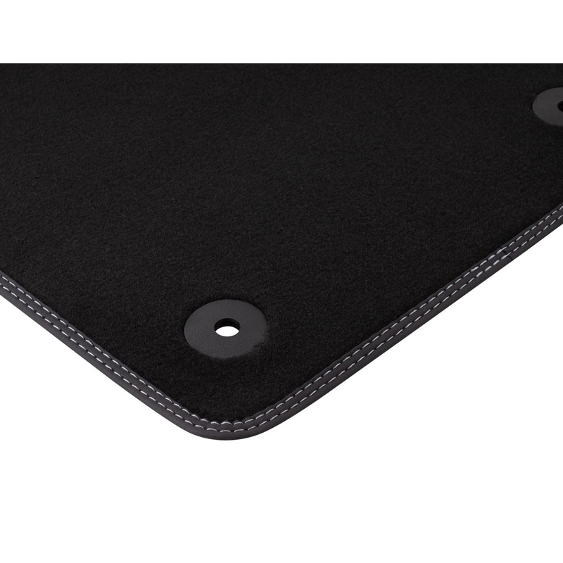 FIESTA VELOUR FLOOR MATS FRONT, BLACK WITH METAL GREY STITCHING, 2012 – 2017