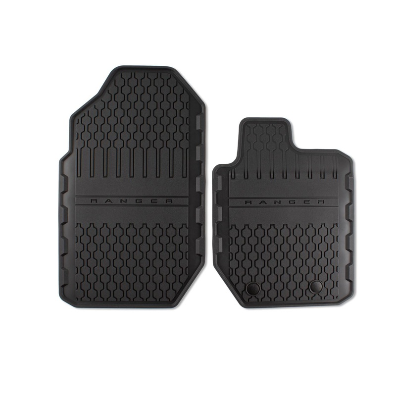 RANGER DOUBLE CAB RUBBER FLOOR MATS FRONT AND REAR, BLACK WITH RANGER LOGO, 2012 – ONWARD