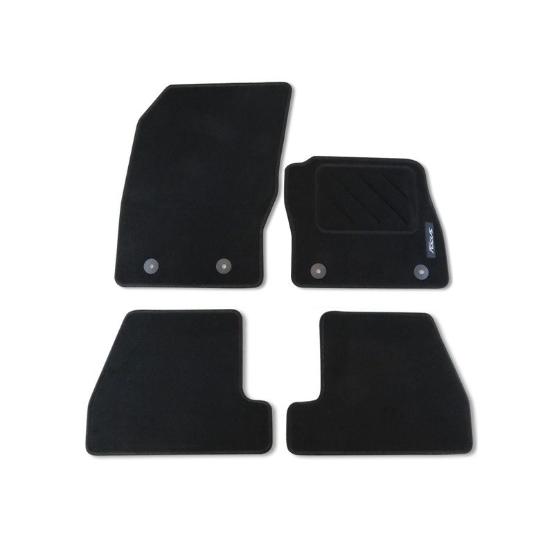 FOCUS, ST, RS FRONT AND REAR BLACK CARPET FLOOR MATS WITH LOGO, 2016 ONWARD
