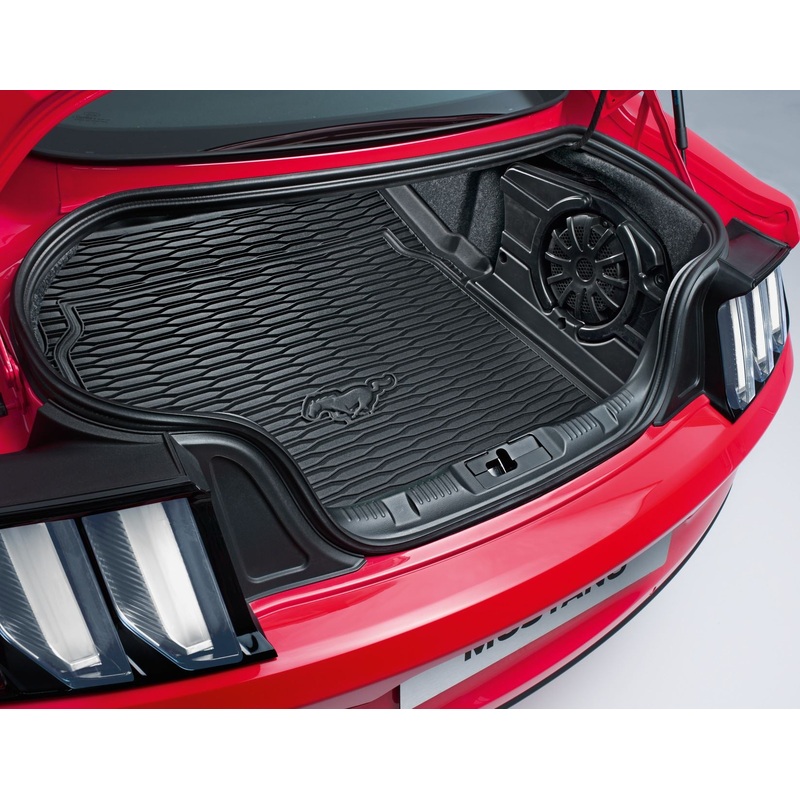 MUSTANG ECOBOOST GT REAR RUBBER BOOT LINER MAT BLACK WITH LOGO 2015- ONWARDS
