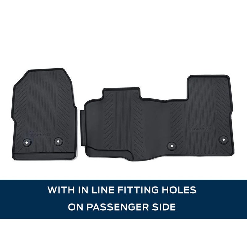 TRANSIT AND TRANSIT CUSTOM FRONT RUBBER FLOOR MATS BLACK WITH LOGO 6 SPEED AUTOMATIC ONLY