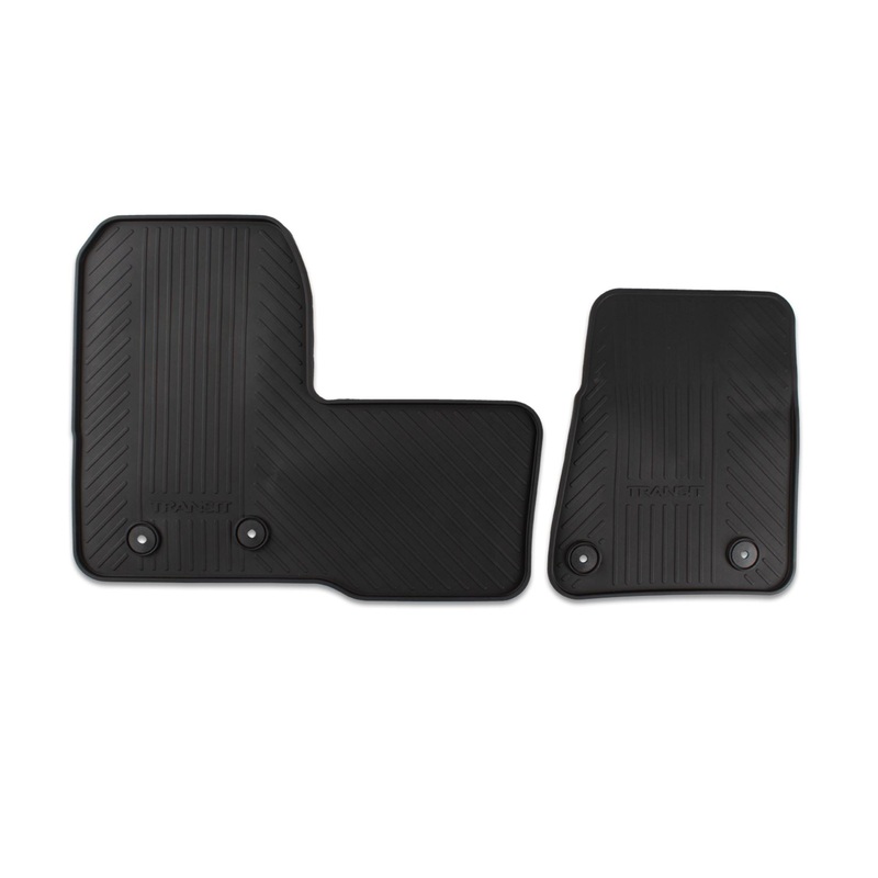 TRANSIT RUBBER FLOOR MATS FRONT, BLACK WITH TRANSIT LOGO, 2012 – ONWARDS